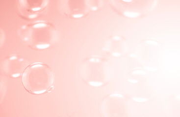 transparent clear pink soap bubbles float background.