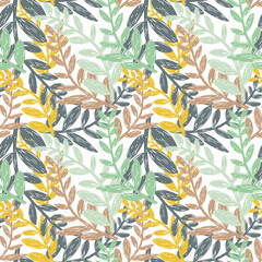 colorful foliages seamless pattern isolated in white background
