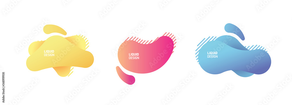 Aufkleber Set of modern organic and colorful shapes. Fluid vector trendy and glowy elements. Template graphics with geometric speech bubbles and banners with frames to put your own text