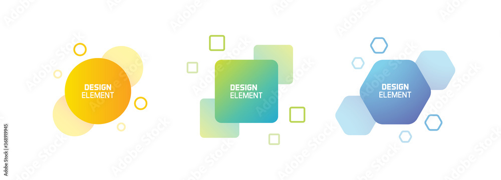 Aufkleber Set of trendy colorful and glowy fluid shapes. Vector geometric template liquid form elements in different colors. Modern abstract banner design in square, circle and  hexagon form