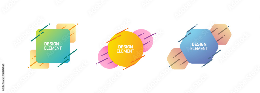 Aufkleber Set of trendy colorful and glowy dynamic shapes. Vector geometric template elements with dynamic lines in different colors. Modern abstract banner design