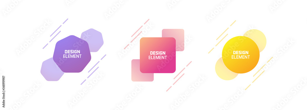 Aufkleber Set of trendy colorful and glowy dynamic shapes. Vector geometric template elements with dynamic lines in different colors. Modern abstract banner design