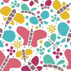 colorful fancy butterfly seamless pattern isolated in white background