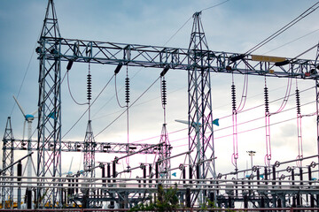 High voltage pole, High voltage power transformer substation