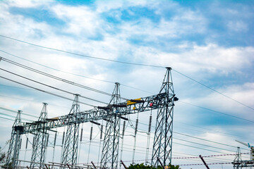 High voltage pole, High voltage power transformer substation