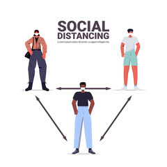 mix race people keeping 2 distance to prevent coronavirus pandemic social distancing concept full length copy space vector illustration
