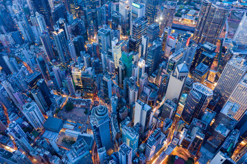 Top view of Hong Kong city at evening