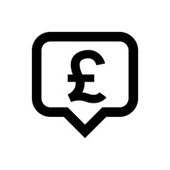 pound currency symbol in speech bubble square shape for icon, pound money for app symbol isolated on white, currency digital pound icon for financial concept