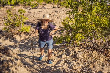 Woman local tourist goes on a local hike during quarantine COVID 19
