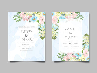 beautiful and elegant wedding invitation with flower and leaves concept