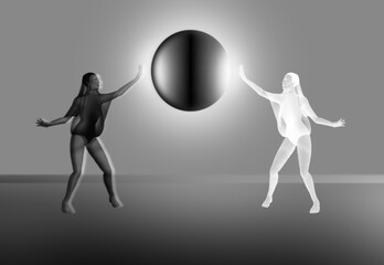 Illustrazione digitale di una sfida fra due donne aliene © sonia_ohido_art