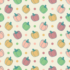 colorful fresh and healthy vegetable paprika seamless pattern isolated in yellow background