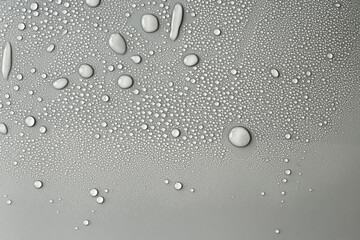 Details of water droplets, moisture condensation, hot water vapor condensation on a neutral background close-up