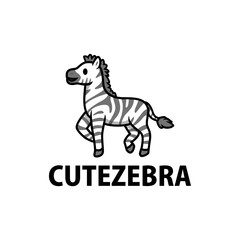 cute zebra cartoon logo vector icon illustration