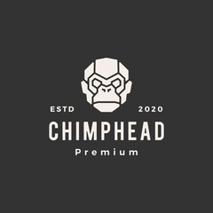 chimp head hipster vintage logo vector icon illustration