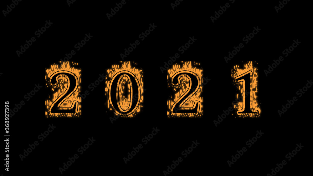 Fototapete 2021 fire text effect black background. animated text effect with high visual impact. letter and tex