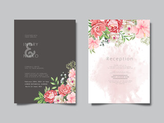 beautiful and elegant wedding invitation with flower and leaves concept