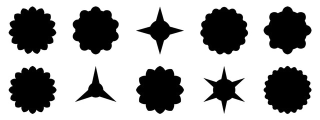 Set of silhouette black color starburst sticker, star label, badges,tag icon shape, abstract background texture pattern wallpaper vector illustration graphic design 