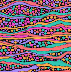 Doodle trippy psychedelic pattern. Abstract background with circles and waves. Zendoodle organic texture. Vector illustration