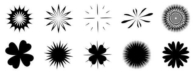 Collection of silhouette black of starburst flower star burst  icon creative snowflake, abstract background texture pattern vector illustration 