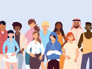 Obraz premium multicultural people, group of people in casual clothes standing