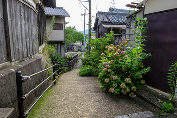 Fototapeta na wymiar July 19, 2020, an alleyway in a small village in Kyoto, Japan