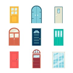 Colorful door set - different styles and shapes of doors