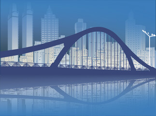 blue modern bridge in city illustration