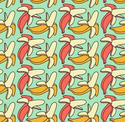 colorful banana seamless pattern isolated in green background