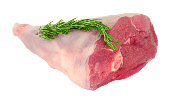 Fresh raw half lamb leg meat joint isolated on a white background