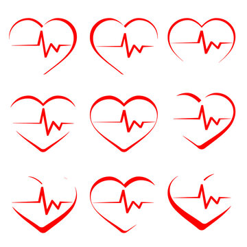 set of heart icons cardiology icon set  red heart symbols of cardio