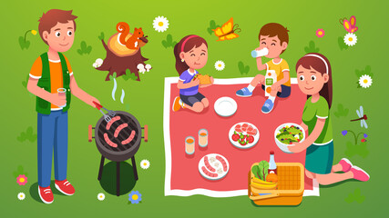 Family picnic grill. Enjoying meal and nature