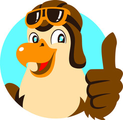 Pilot Eagle Thumb Up Cartoon Character
