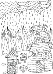 antistress coloring book dwarf house with a well