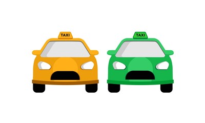 Yellow and Green Taxi Cab Front View Isolated White
