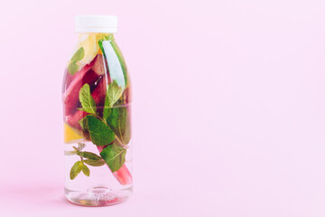 Bottle of detox water with rhubarb