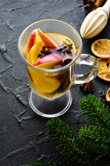 Hot christmas mulled wine or gluhwein with spices