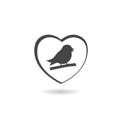 Bird in heart icon with shadow