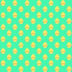 Yellow baby egg face with eyes smiling with blue background repeat pattern