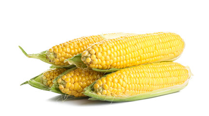 Fresh corn cobs on white background