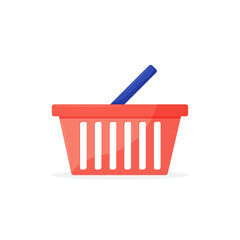 Red plastic shopping basket. vector illustration in flat style