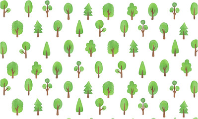 水彩ほっこり手描きの「木」ベクターイラストパターン