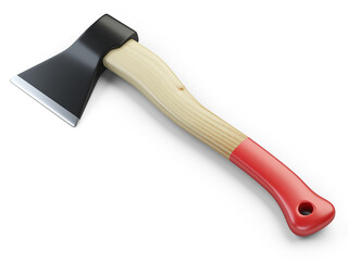 Axe with wooden hilt isolated on white background.