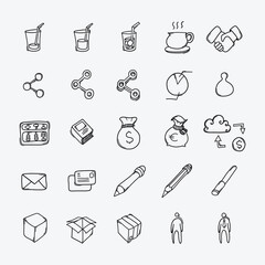 Business vector doodle icons set. Drawing sketch illustration hand drawn line. eps10
