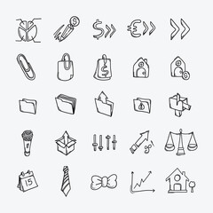 Business vector doodle icons set. Drawing sketch illustration hand drawn line. eps10