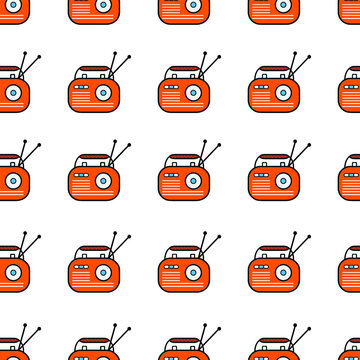 Vector seamless pattern with a retro radio image for your design