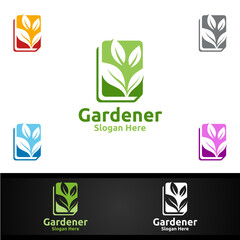 Fototapeta na wymiar Book Gardener Logo with Green Garden Environment or Botanical Agriculture