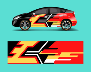 Fototapeta premium Company branding Car decal wrap design vector. Graphic abstract shapes designs company car