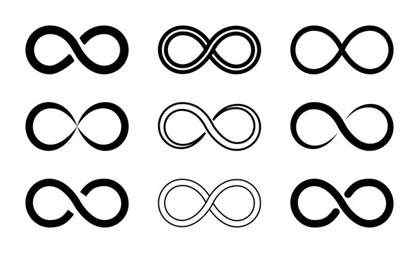 Symbol of infinity. Icon of loop, endless. Sign infinite in line style. Logo of limitless. Infinit circle for abstract design. Concept of future, eternity. Graphic arrow for creative emblem. Vector.
