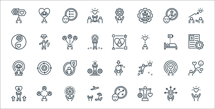 Work Life Balance Line Icons. Linear Set. Quality Vector Line Set Such As Quality Of Life, Balance, Leisure, Motivation, Spirit, Private Life, Work, Lifestyle, Exercise.